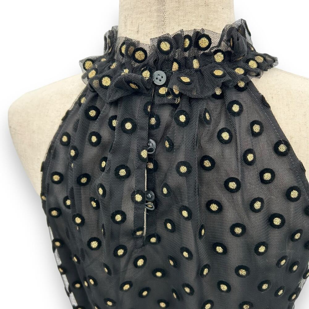 LOFT Black & Gold Polka Dot Velvet Detail Sleeveless Blouse | Size Small | NWT - Picture 10 of 13